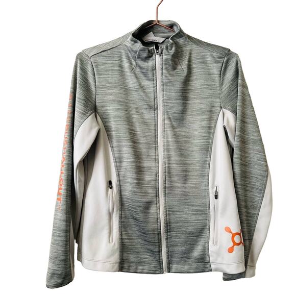 Orangetheory OTF Base Push All Out Splat gray full zip white jacket pockets - Picture 1 of 4
